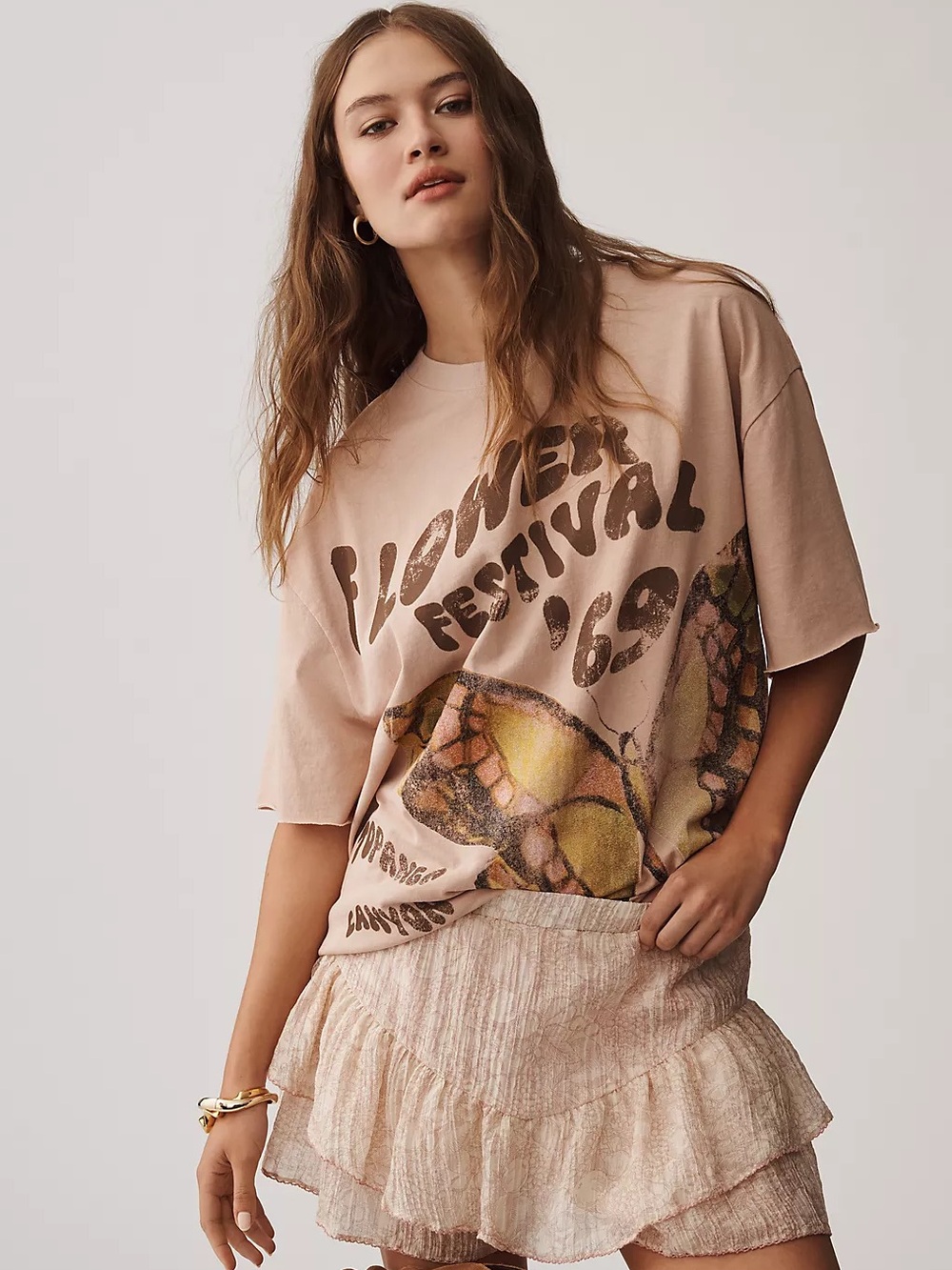 By Anthropologie Oversized Flower Festival Graphic Tee
